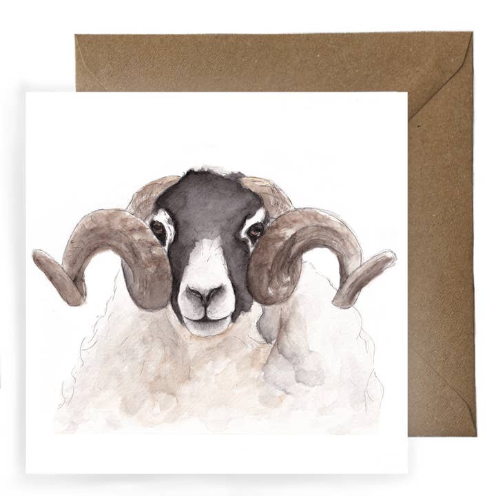Swaledale Sheep Card - LE170 for wholesale by Lora Elan Illustrations