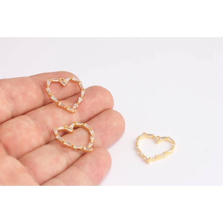 22mm 24k Shiny Gold CZ Heart Charm, SLM30 for wholesale by QueenJewelryM