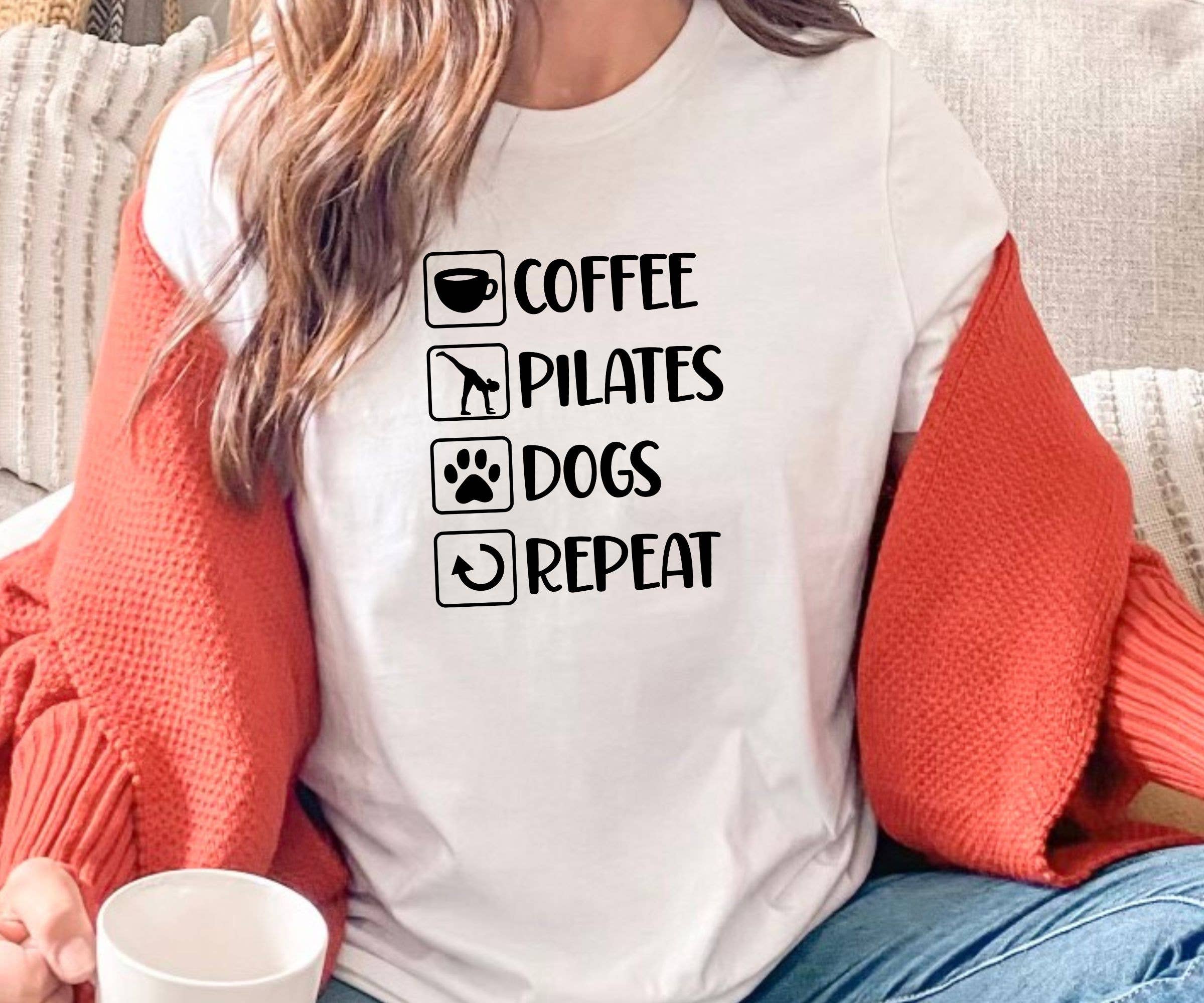Midday USA - Wholesale T-Shirt (Graphic) - Women's - Coffee Pilates Dogs Repeat T-Shirt0