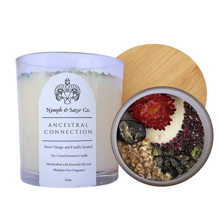 Ancestral Connection • 10oz Soy Crystal Candle (Clear Glass) for wholesale by Nymph & Satyr Co.