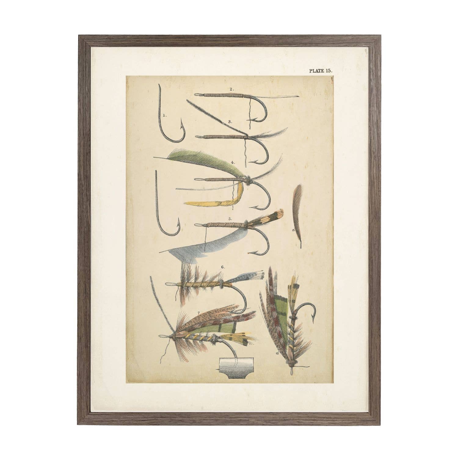 Antique Curiosities Inc – Engroshandel Kunsttryk – Fiskekroge og lokkemad ekslibris A på slidt baggrund0