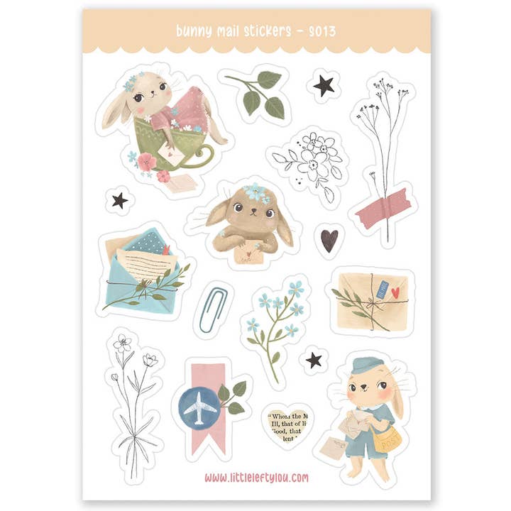 Bunny Mail Matte Waterproof Stickers for wholesale by Little Lefty Lou