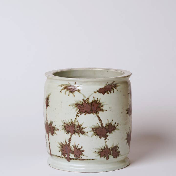 Rustic Copper Glazed Bamboo Porcelain Cachepot for wholesale by Cobalt Guild