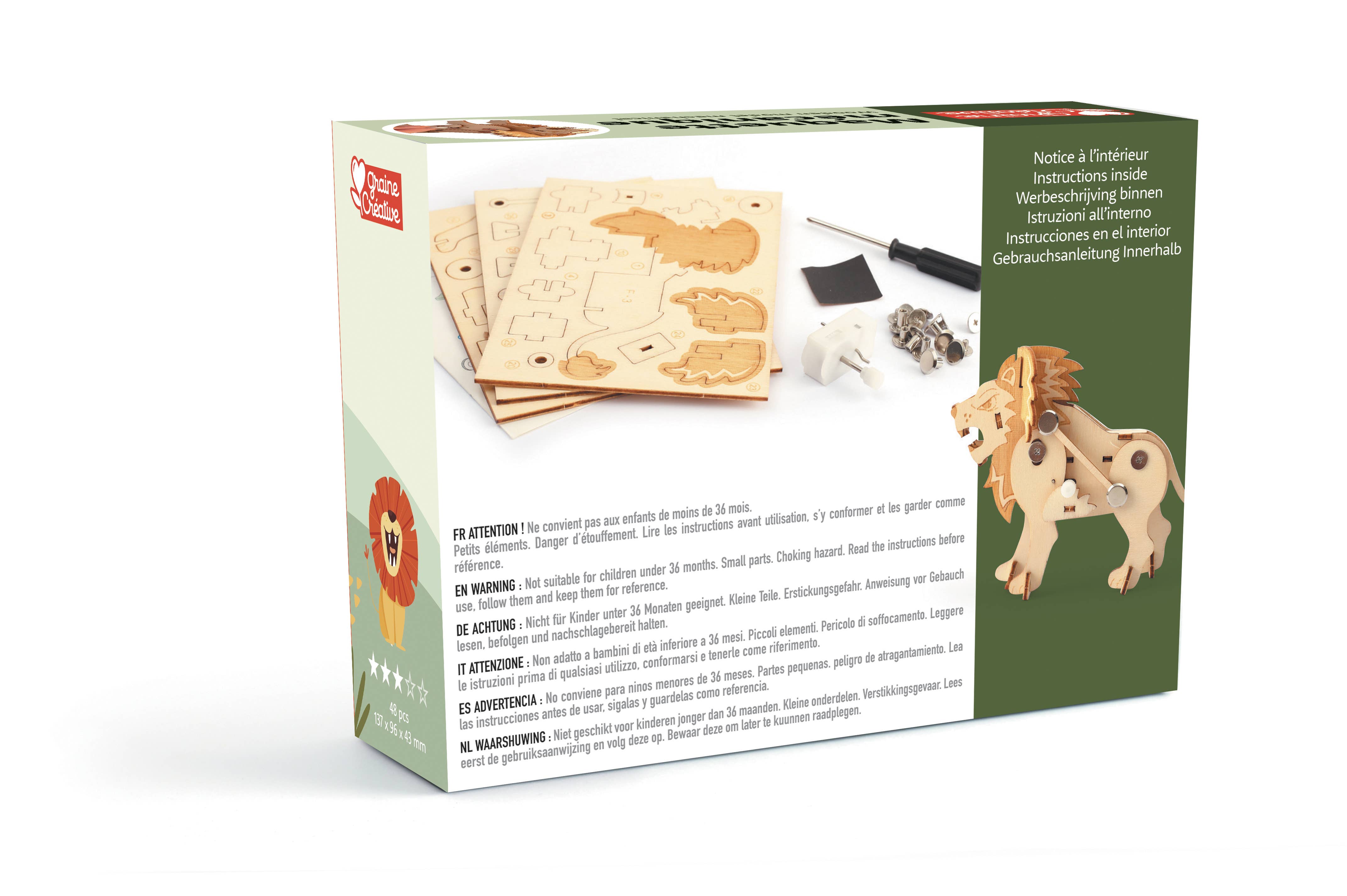 Graine Créative - Vente Kit de bricolage – enfant - MAQUETTE  EN BOIS 3D MECANIQUE  LION7