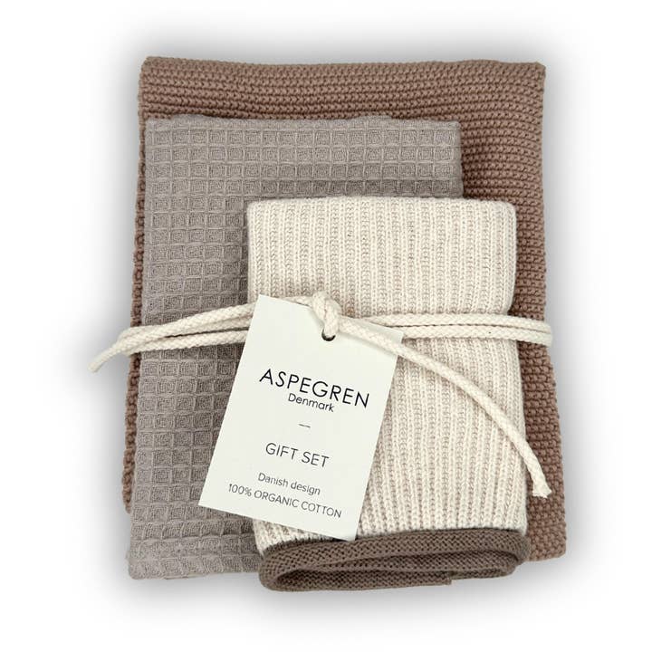 Geschenkset - 100% Bio-Baumwolle - 3er-Set - Brauner Zucker für den Großhandel von Aspegren Denmark