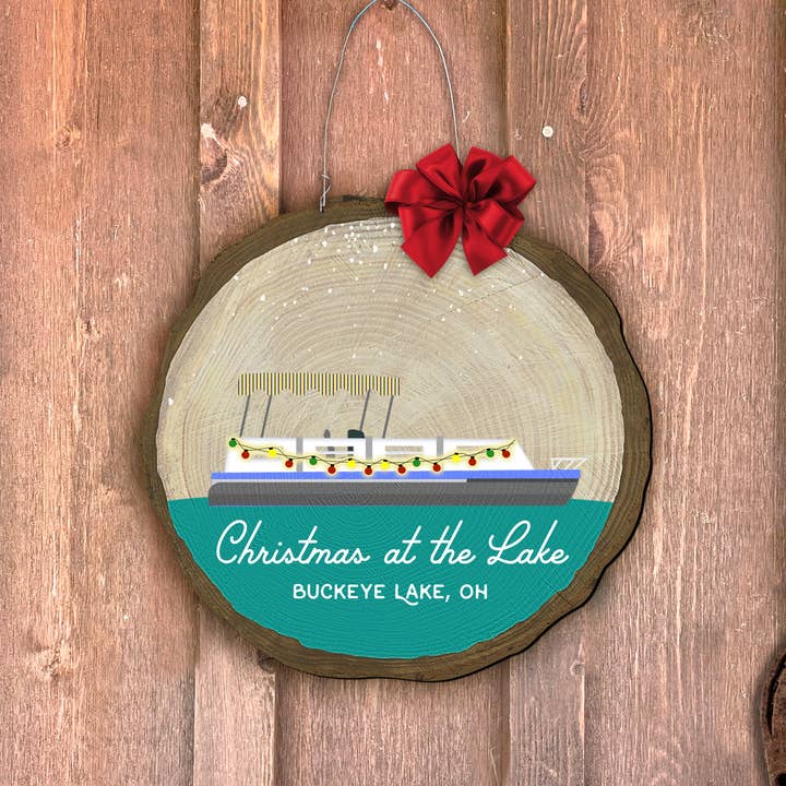 Steel Southern Designs - Vente Affichette de porte - Crochet de porte en bois « Noël au lac »0