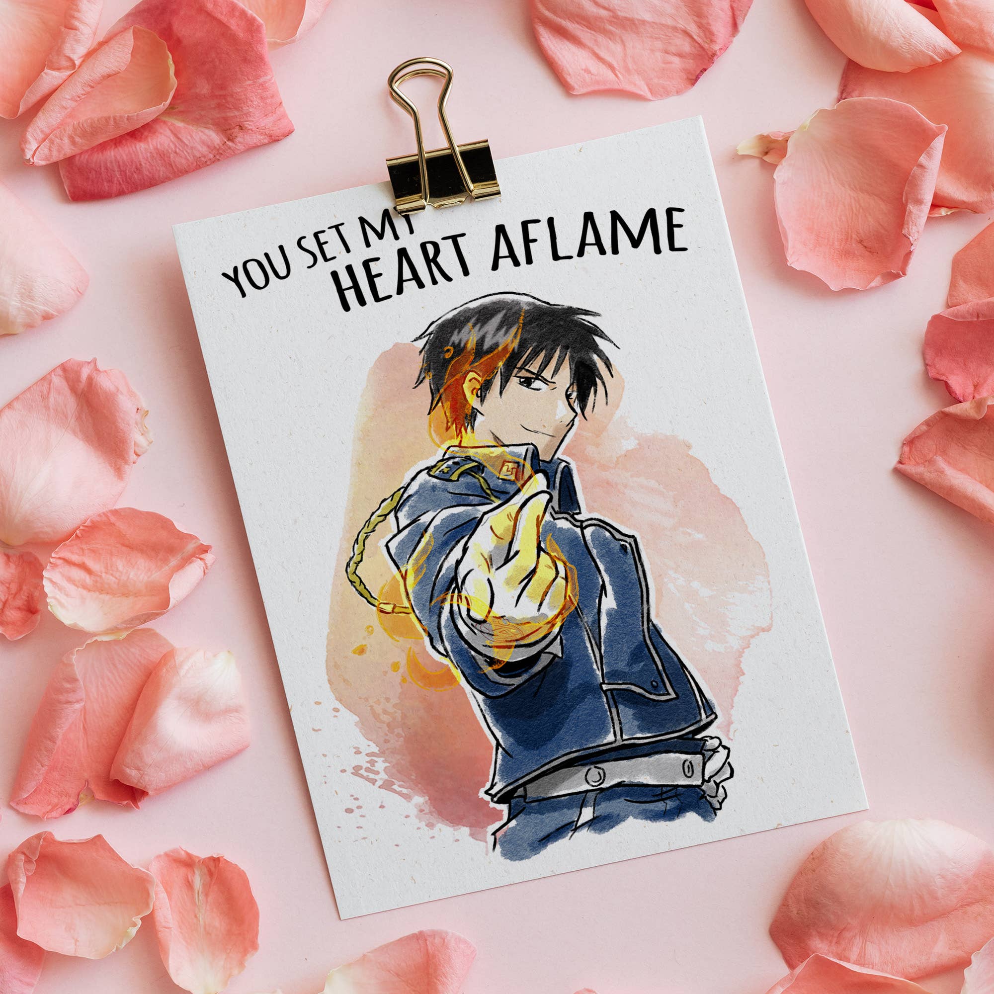 Aaron Millard Illustration - Wholesale Valentine's Day Card - "Heart Aflame" Alloy Alchemist Anime Valentines Card2