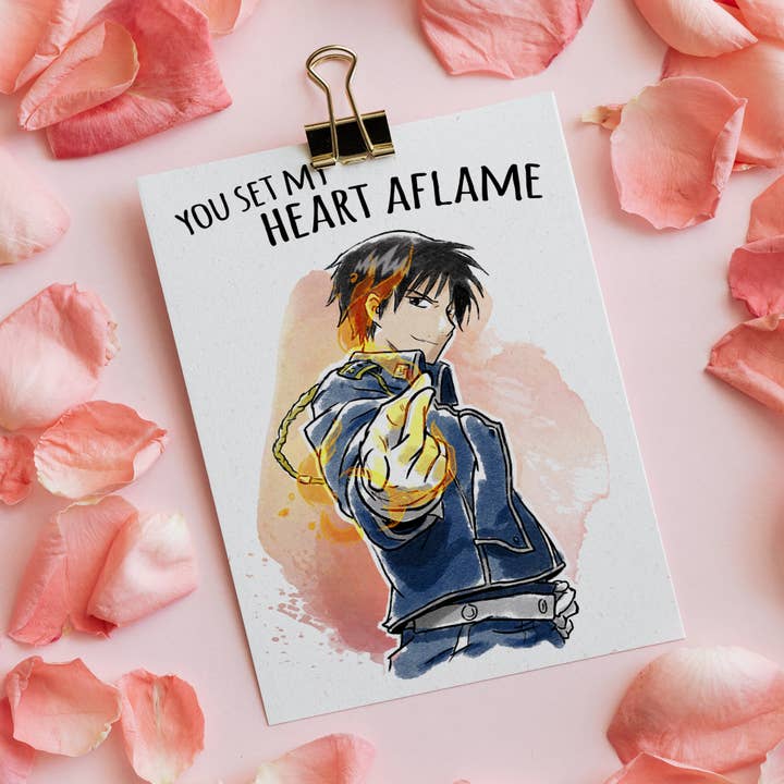 Aaron Millard Illustration - Wholesale Valentine's Day Card - "Heart Aflame" Alloy Alchemist Anime Valentines Card2