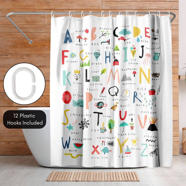 Americanflat - Wholesale Shower Curtain - Hand Drawn Alphabet Shower Curtain - 100% Polyester