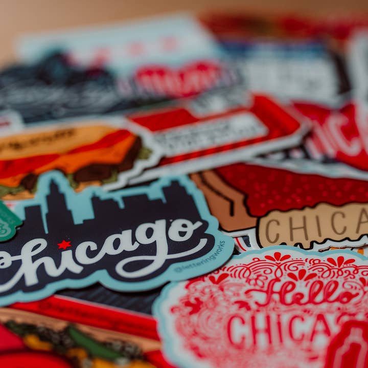 Lettering Works - Wholesale Sticker - Hand-Drawn Chicago Skyline Sticker (Blue)