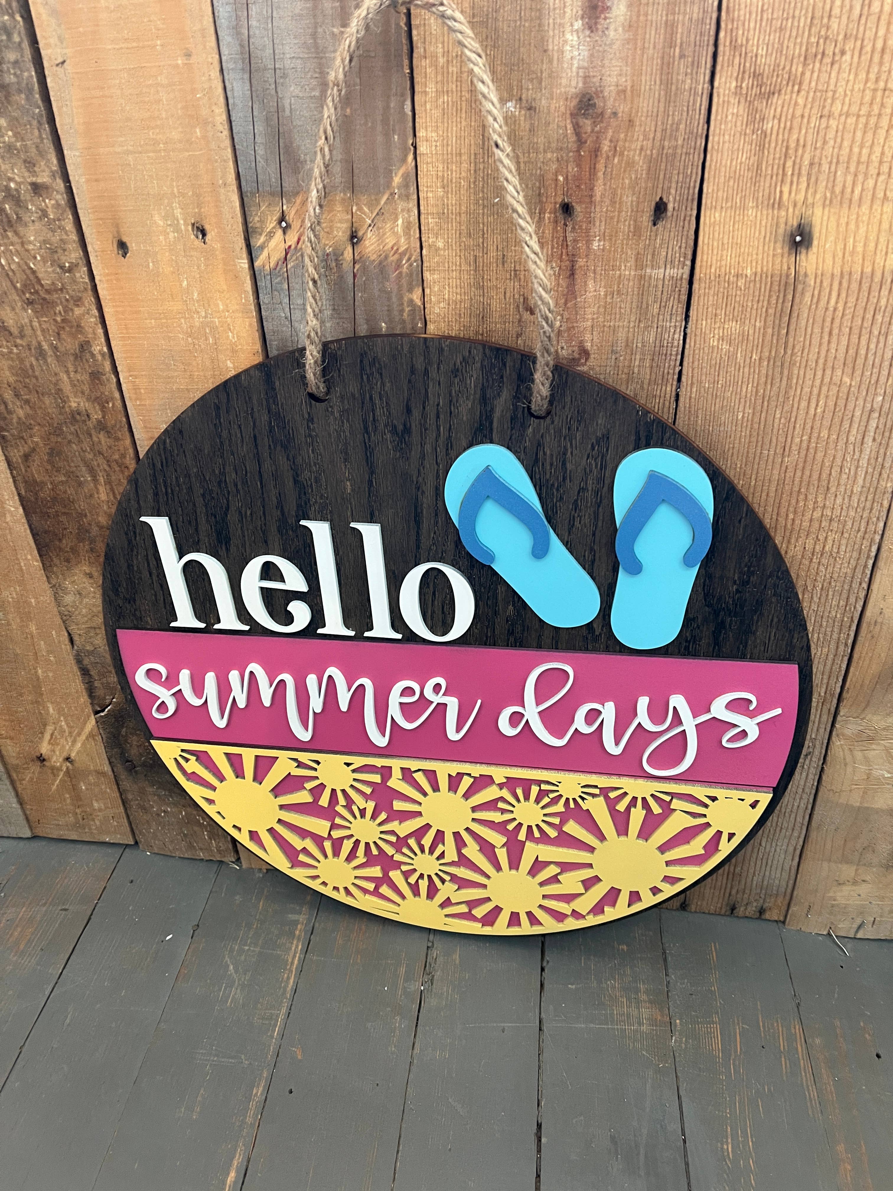 Rustic Home Co LLC - Wholesale Deurhanger - Bord, Hello Summer Days deurhanger, woondecoratie, veranda rond1