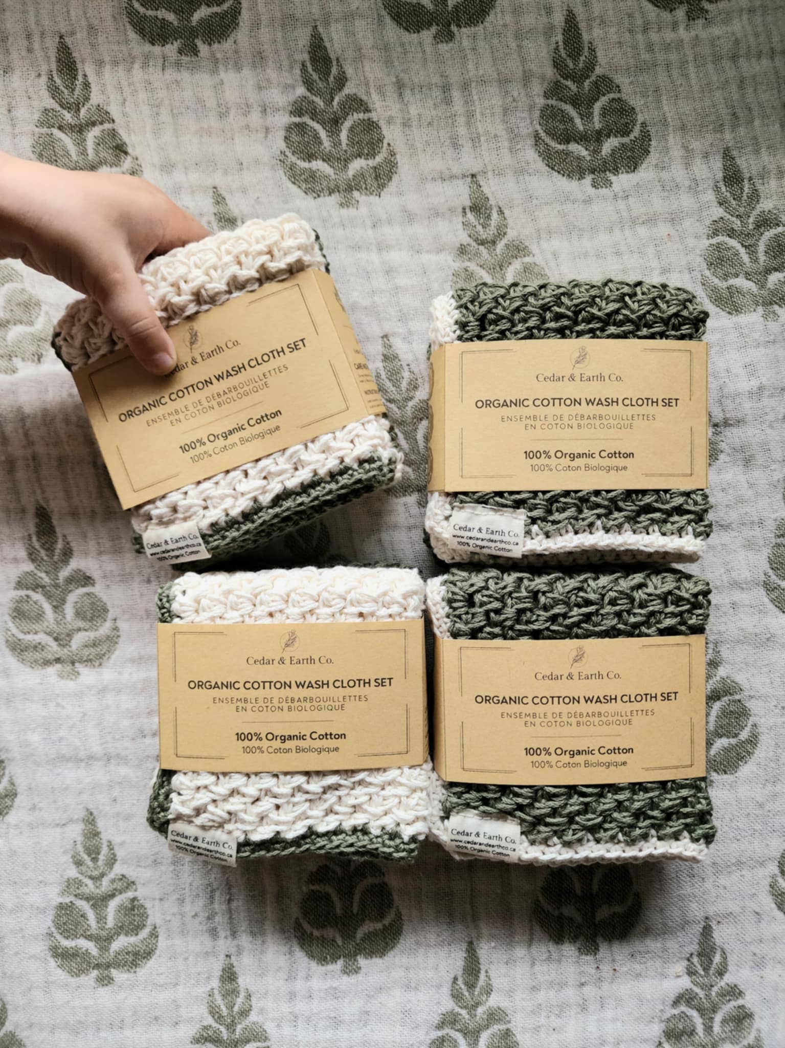 Cedar & Earth Co. – Engroshandel Vaskeklud – Sæt med vaskeklude i økologisk bomuld (2-i-1)0