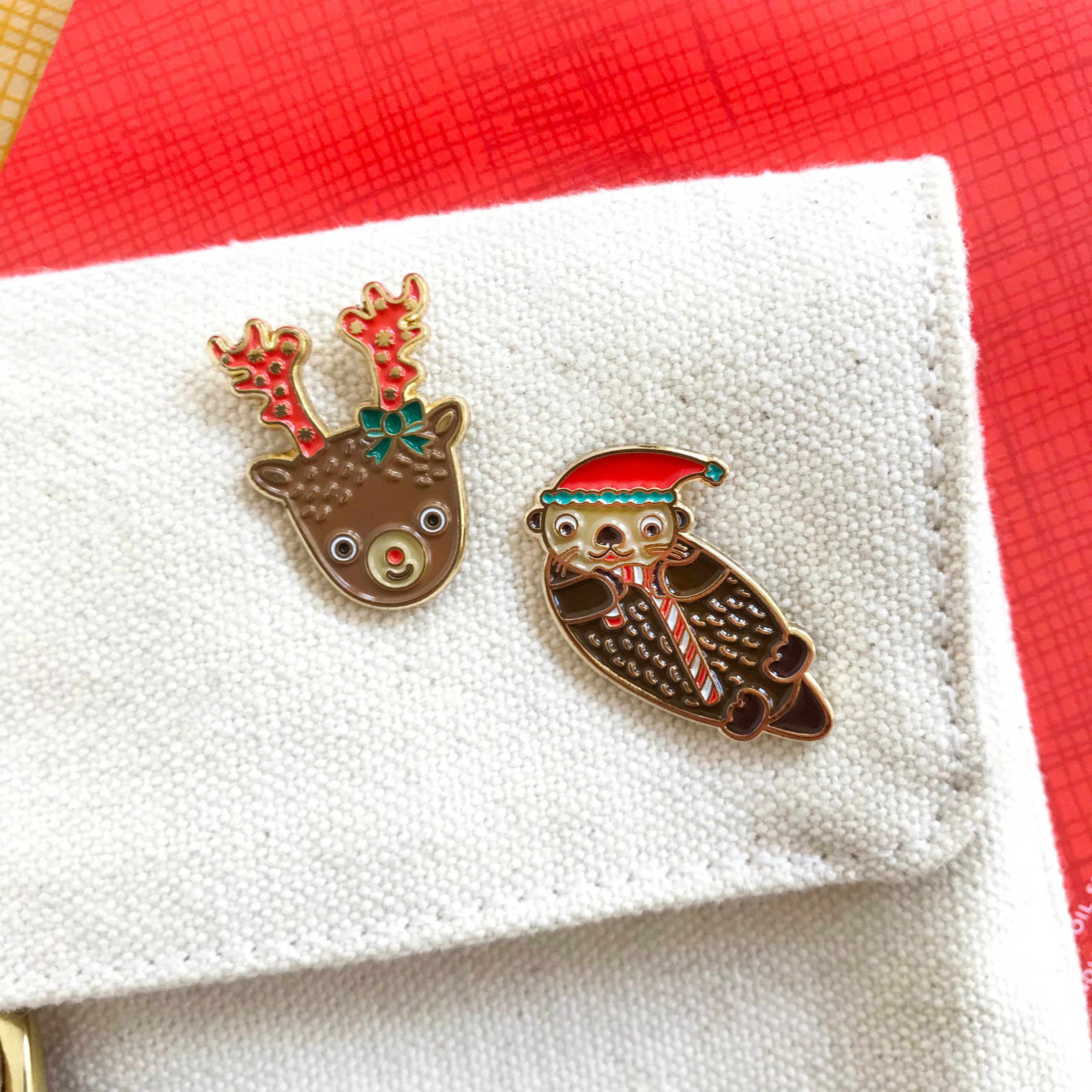 Night Owl Paper Goods - Wholesale Lapel Pin/Button - Santa Otter Holiday Enamel Pin4