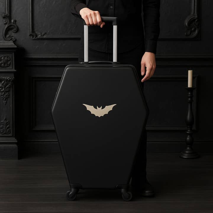 The Wine Savant / Khen Glassware - Wholesale Luggage - Coffin Suitcase 26.5 Inch Gothic Luggage Black Hard Shell2