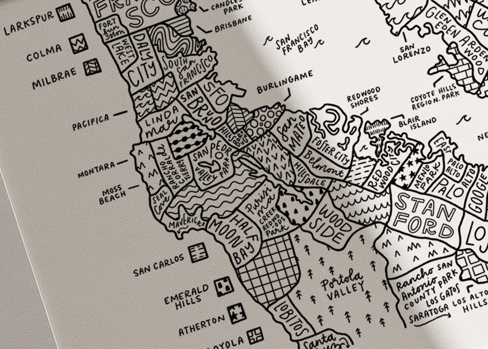 By Aleisha - Wholesale Art Print - Bay Area (San Francisco) Map Print2