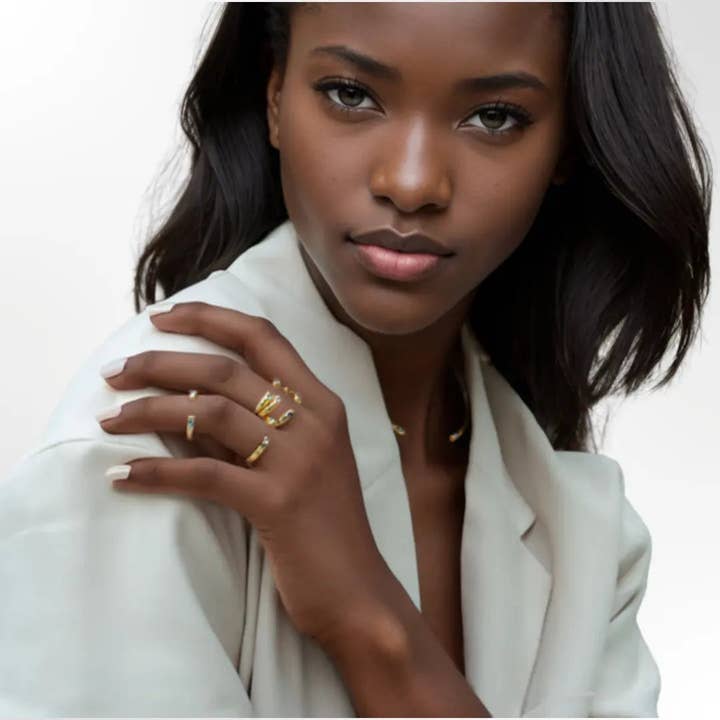 Smoky Quartz Swarovski Stackable Ring for wholesale by LOKA.HAUS