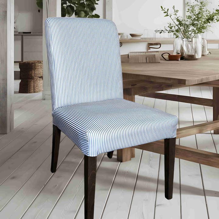 Rockin Cushions - Wholesale Chair/Sofa Slipcover - Blue Ticking Stripe Dining Chair Covers, Compatible with IKEA Henriksdal, Set of 2