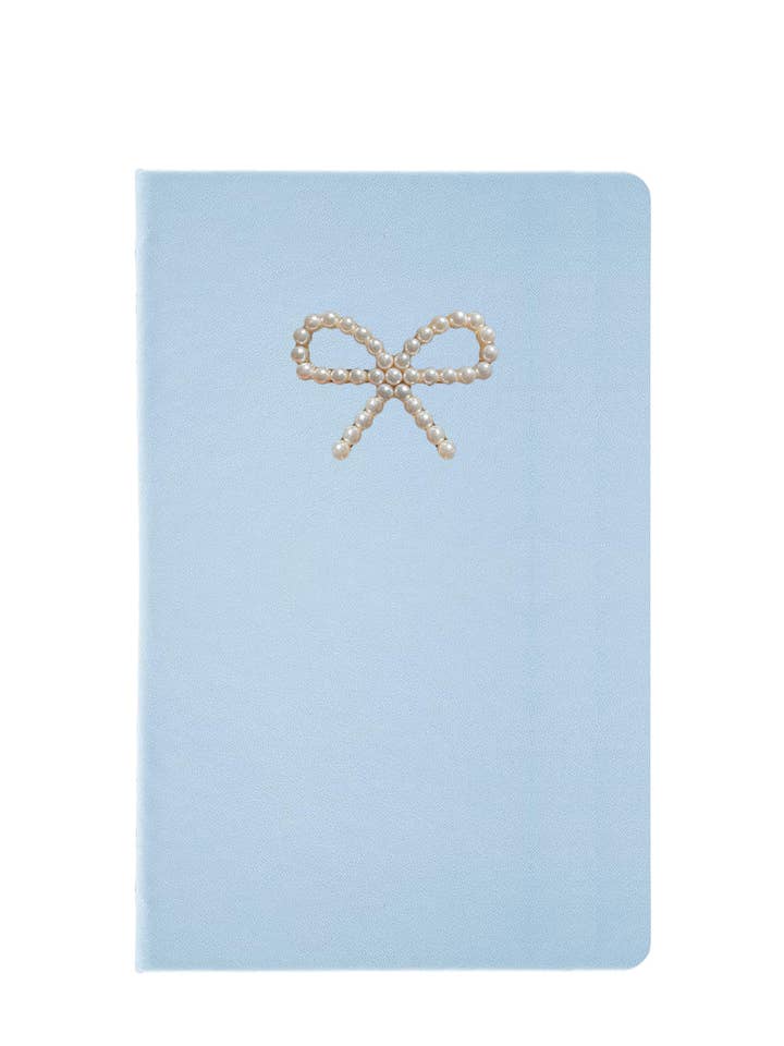 JOURNAL BLEU CLAIR AVEC NŒUD EN PERLES pour la vente par With Love Shop