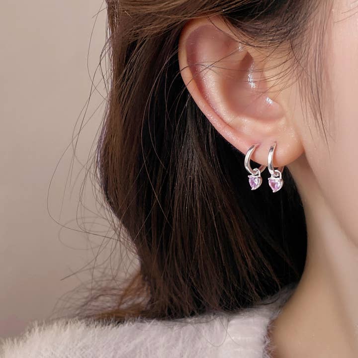 happyzzzsu – brincos huggies por atacado – Brincos de Diamante Coração Rosa Prata de 1ª Lei5