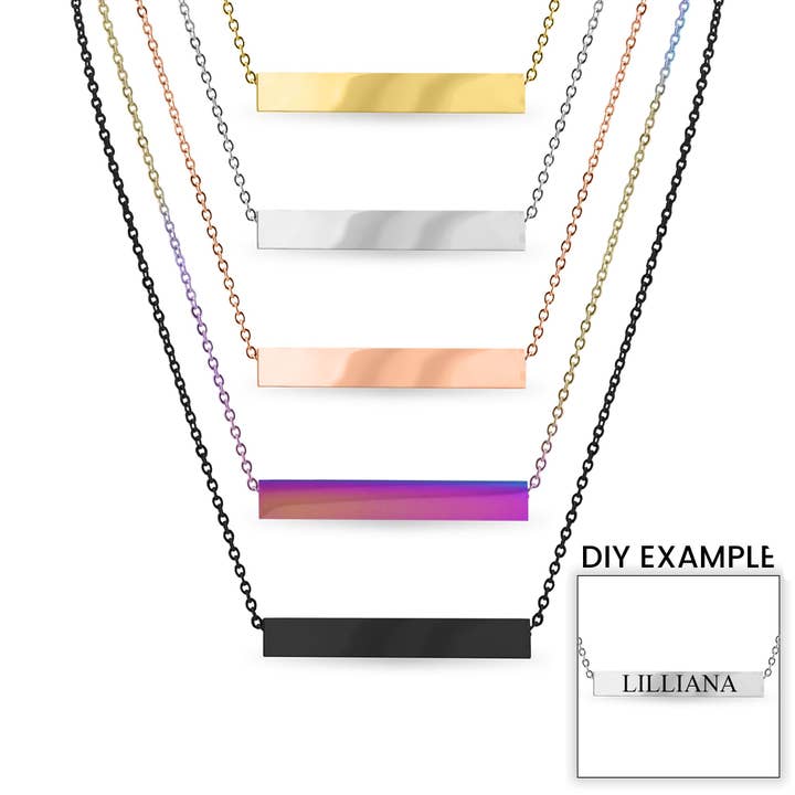 Large Square 4-Sided Horizontal Bar Polished Stainless Steel Necklace for wholesale by WJW