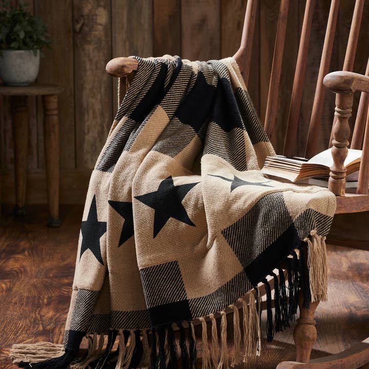VHC Brands - Wholesale Throw Blanket - Black Check Star Woven Throw 50x60