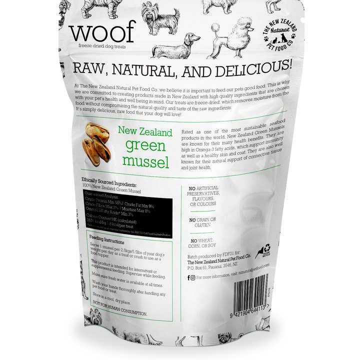 The New Zealand Natural Pet Food Co - Wholesale Pet Treats - Dog - Woof NZ Green Mussel Treat 1.76oz1