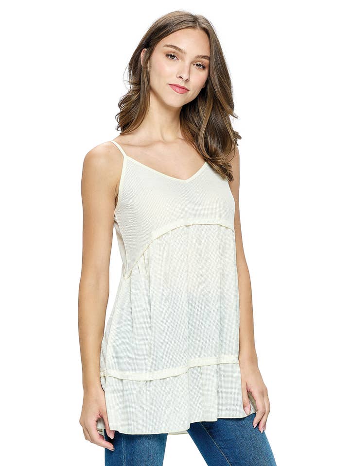 Yak & Yeti – Engroshandel Tunika - Dame – Top i vaffelstrik med spaghettistropper i lag4