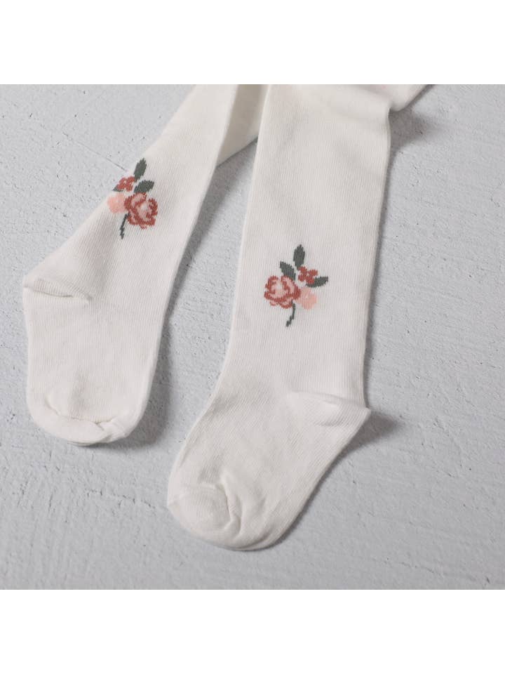 Viverano Organics - Wholesale Tights - Kids - Fine Knit Baby Girl Tights (Floral Jacquard/ Organic Blend)