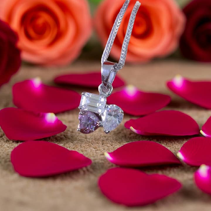 King Of Bling's New Women's White 925 Silver 3.50ct VVS 'D' Pink Moissanite Toi et Moi Pendant for wholesale by KING OF BLINGS