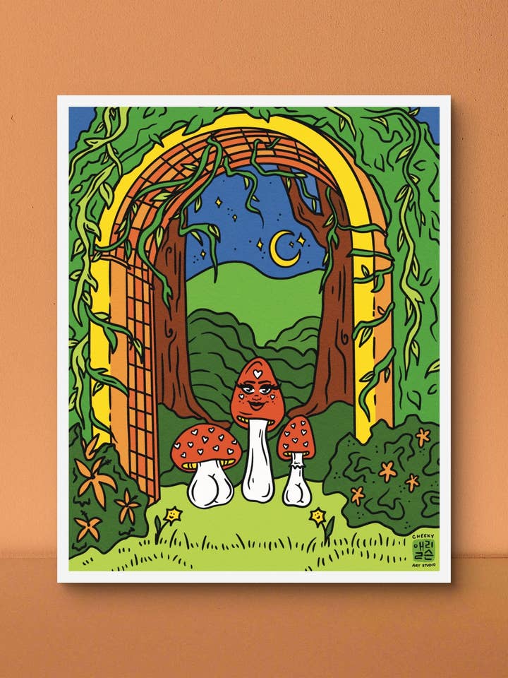 Magical Mushroom Garden Art Print for wholesale by Cheeky Art Studio