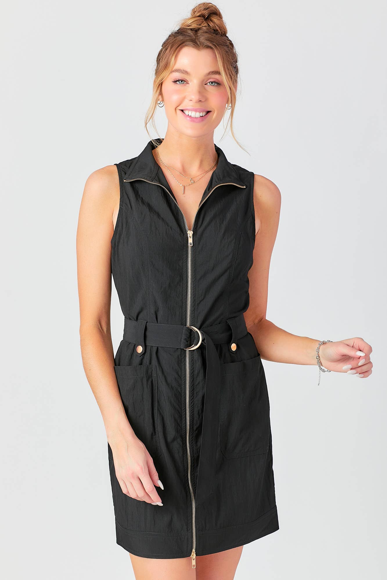 BABY PINK - Vendita all'ingrosso Vestito - Donna - Abito Mini Senza Maniche con Cintura Utilitaria1