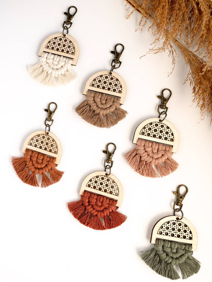 Cane Mini Macrame Keychain | Boho Bag Charm| Boho Keychain for wholesale by Knots & Fringe