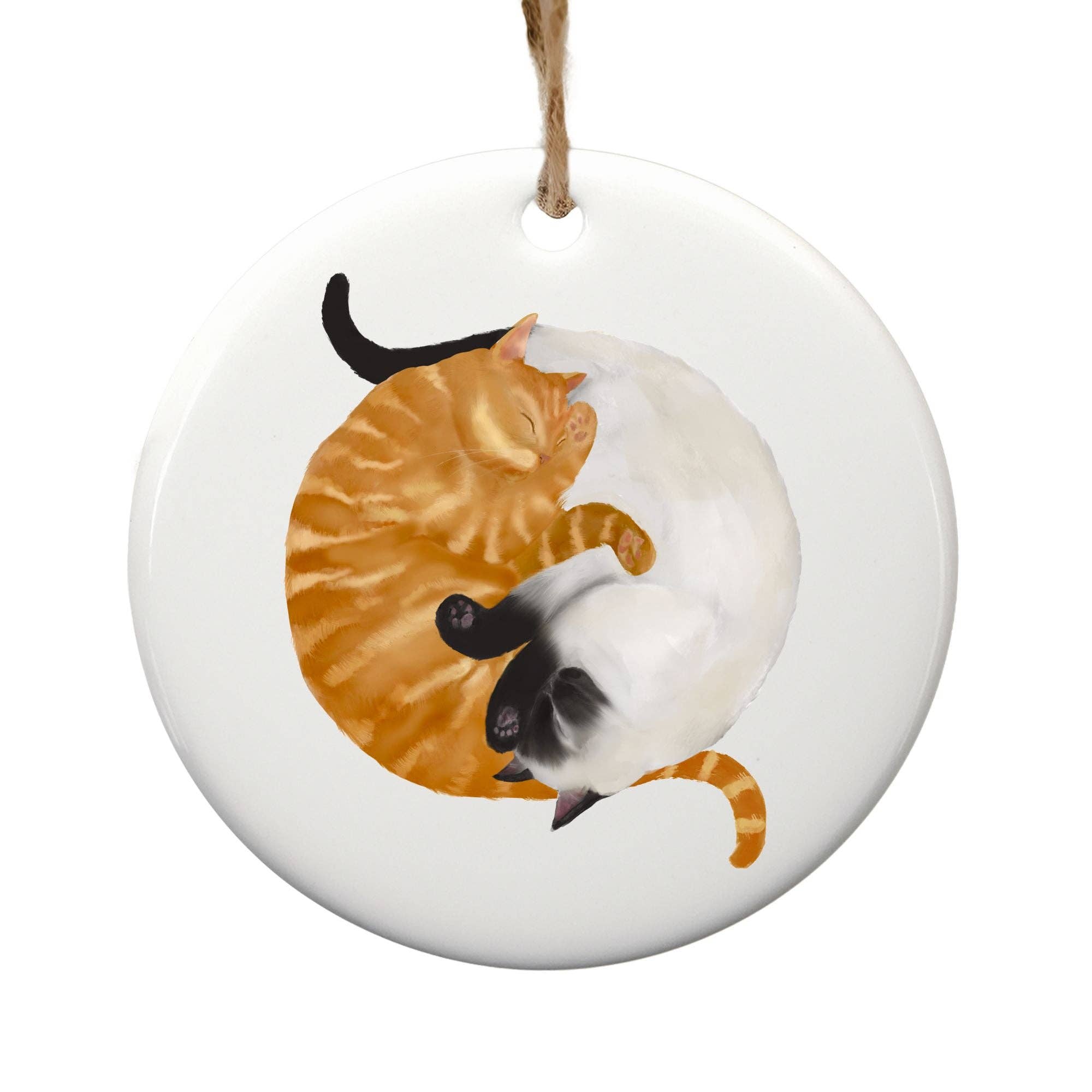 MerikaArt - Wholesale Ornament - Sleeping Orange Tabby And Siamese Cats Ceramic Ornament