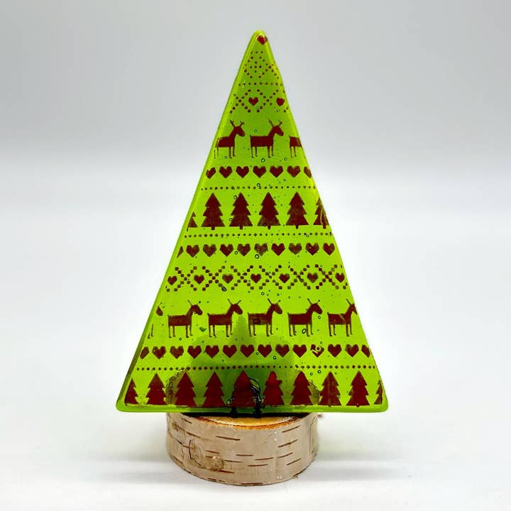 Christmas Tree Fused Glass Candle Stand - Ugly Reindeer Sweater for wholesale by Kiku Handmade | Contemporary Fused Glass Home Goods