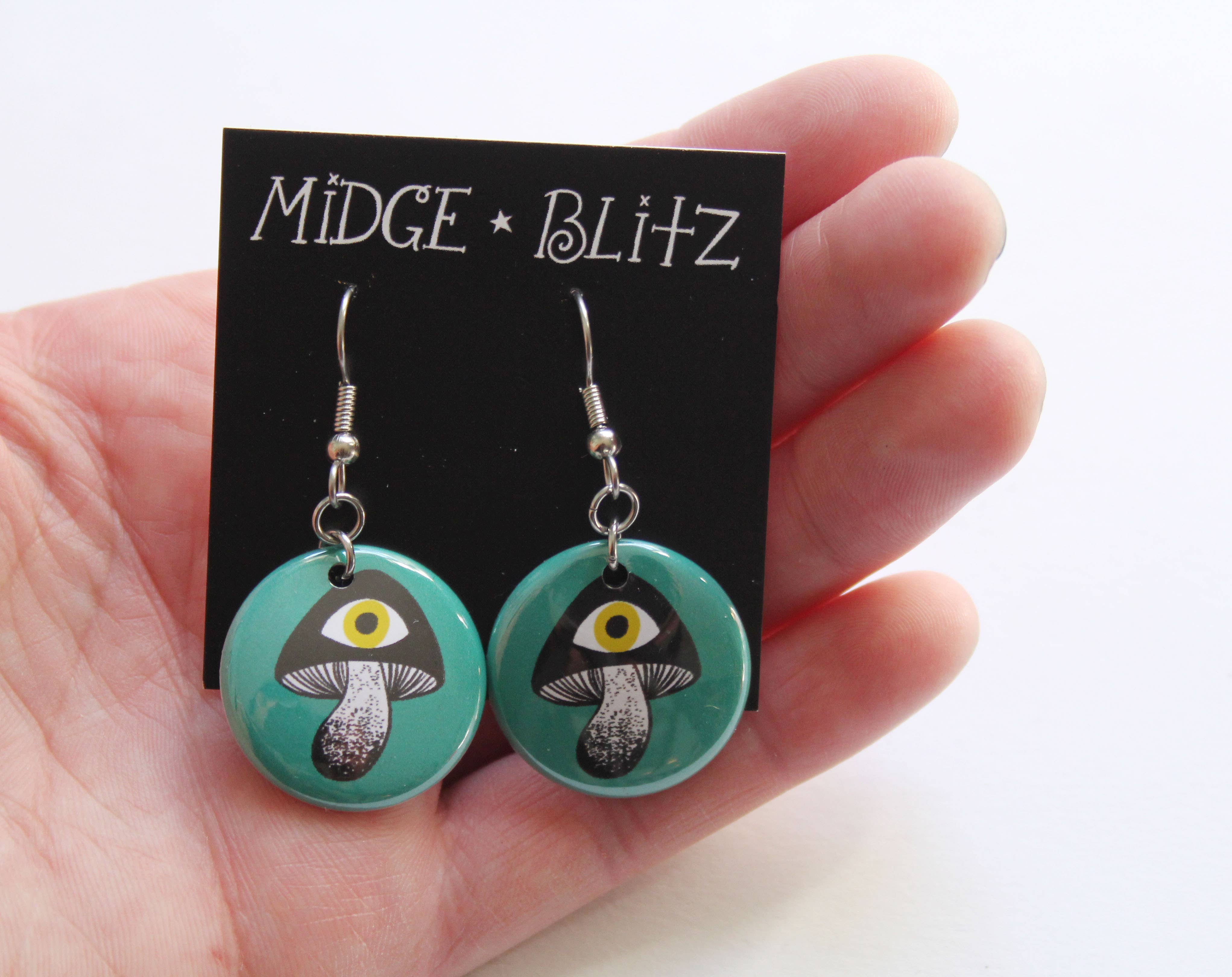 Midge Blitz - Wholesale Dangle Earrings - Magical Mushroom Earrings in Green1