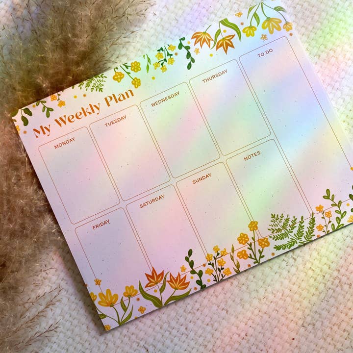 Sunshine Floral Weekly Planner Notepad | 8”x10” for wholesale by Cheeky Peach Designs