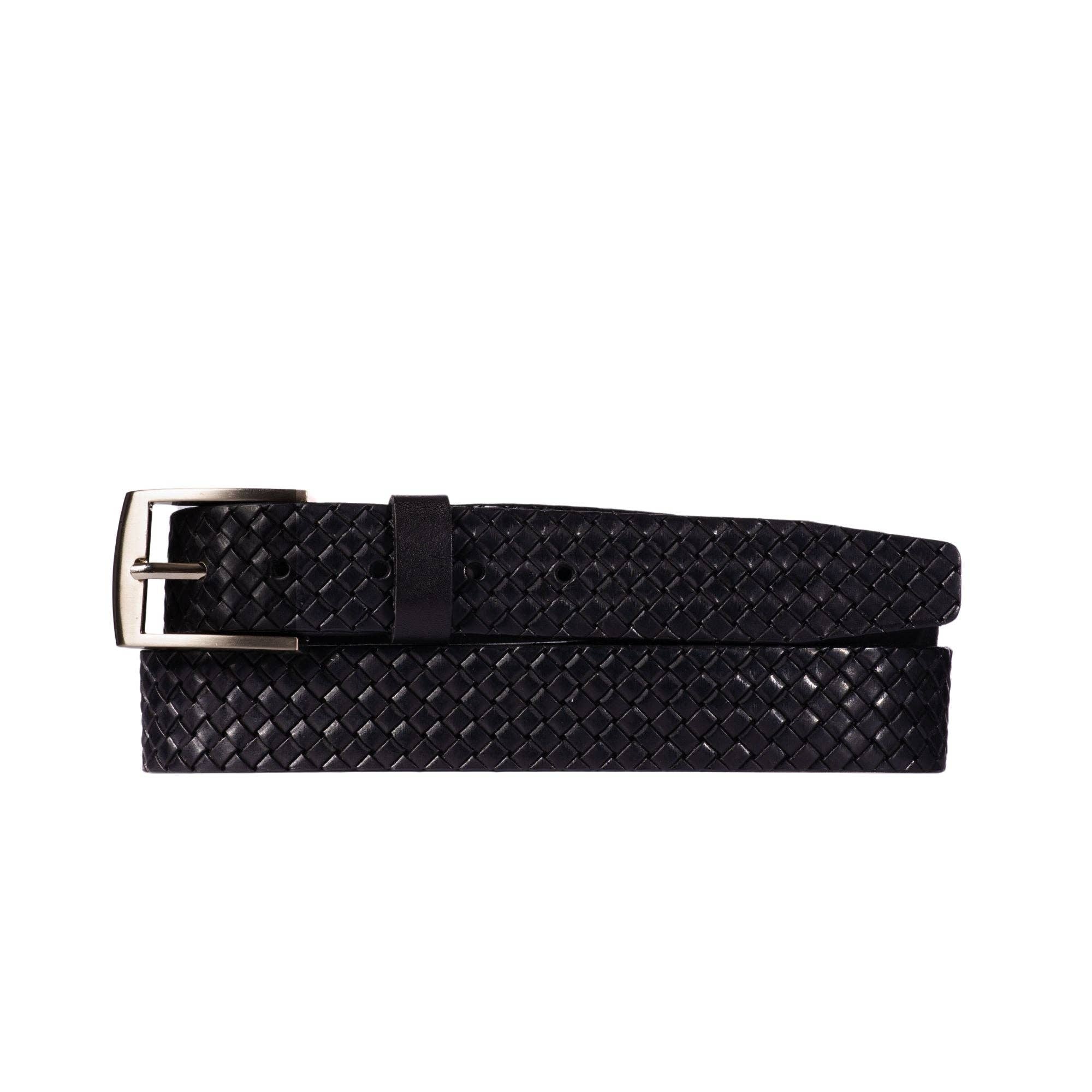 NAB LEATHER – wholesale Belt – Men's – The Veneto Belt - Black Braided Embossed Full Grain Leather Belt1