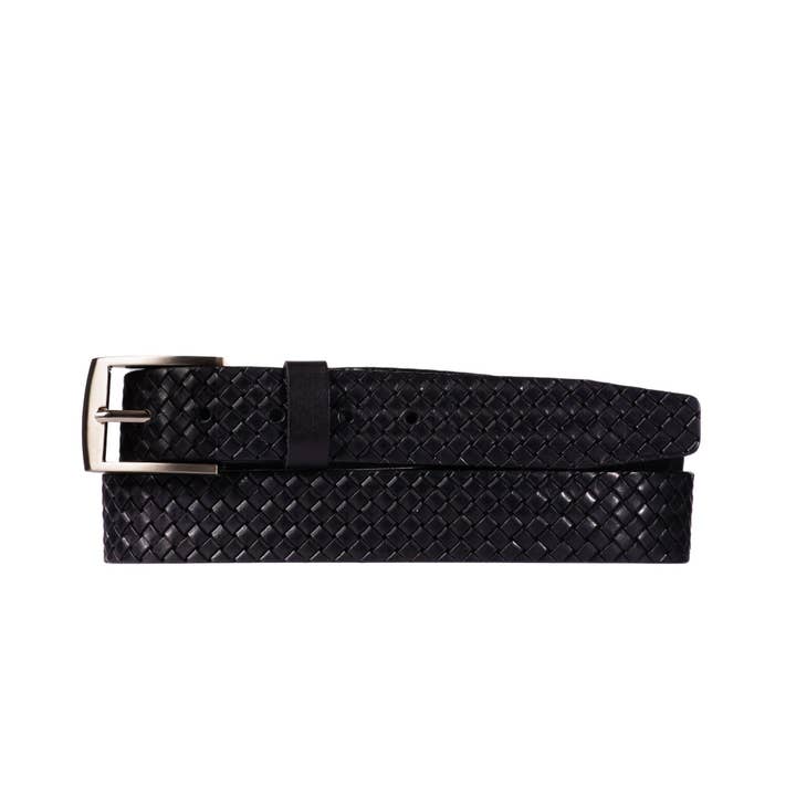 NAB LEATHER – wholesale Belt – Men's – The Veneto Belt - Black Braided Embossed Full Grain Leather Belt1