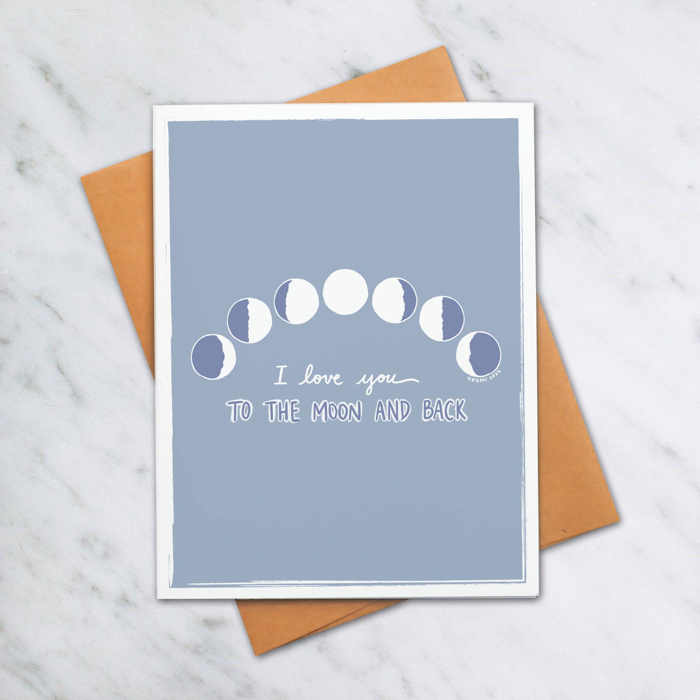 Studio Hromi - Wholesale Everyday Greeting Card - I Love You to the Moon and Back space pun greeting card