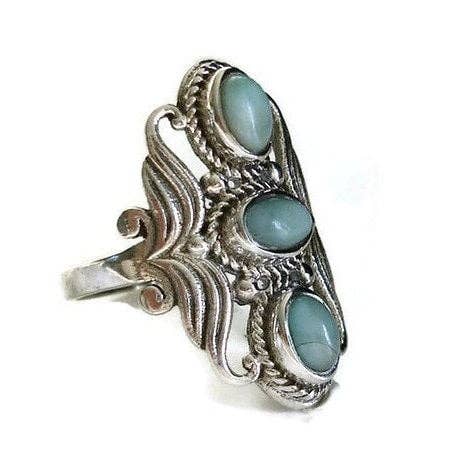 Mistry Gems – Großhandel Cocktail-/Statement-Ring – Boho Langer Larimar-Ring | 925 Sterlingsilber, R27L