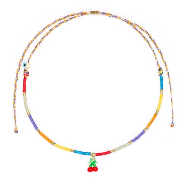 Kids Cherry Rainbow Threaded Necklace for wholesale by OIYA