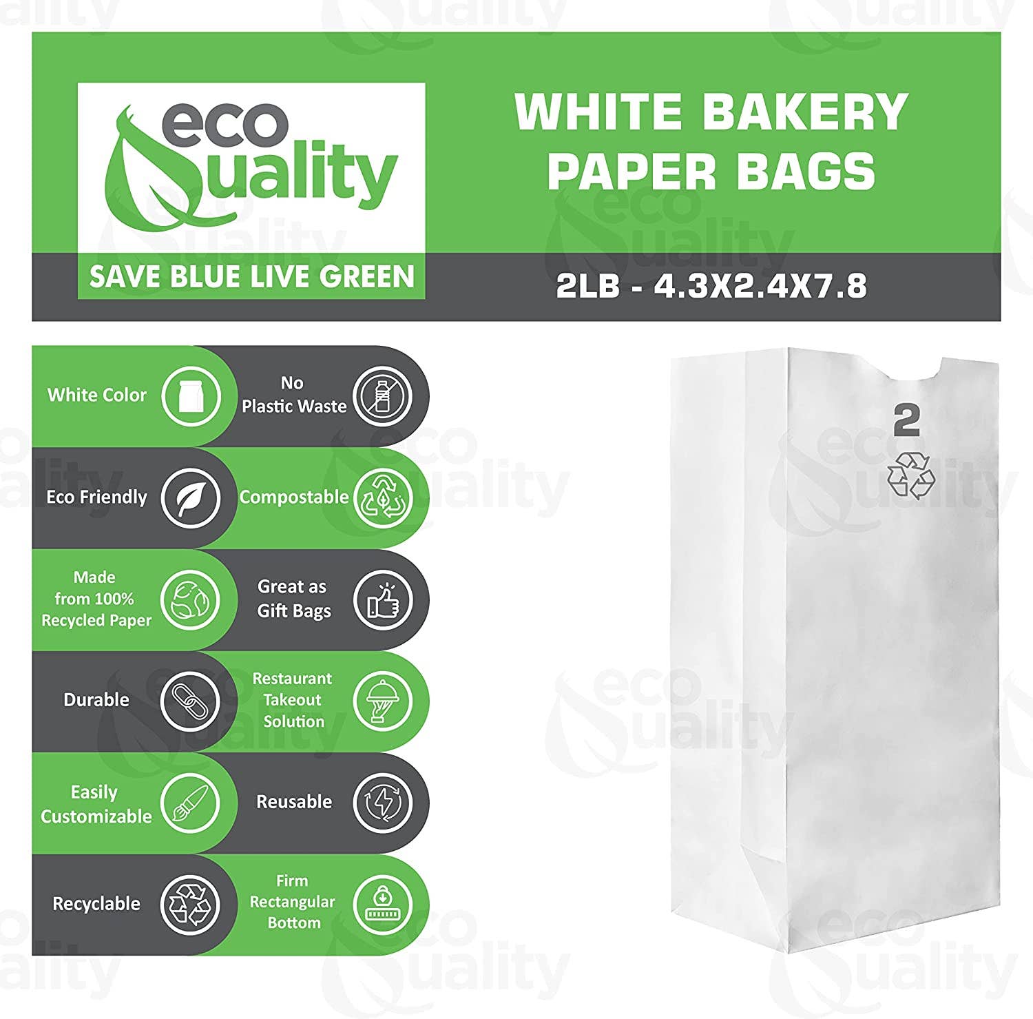 EcoQuality - Wholesale Food Storage Wrap/Bag - 2LB White Kraft Paper Bags, Bakery Bags, Candy Bags, Party1