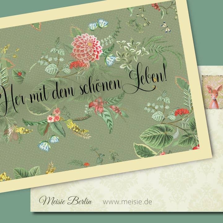 Meisie Berlin – Großhandel Postkarten – Postkarte "Her mit dem schönen Leben!"