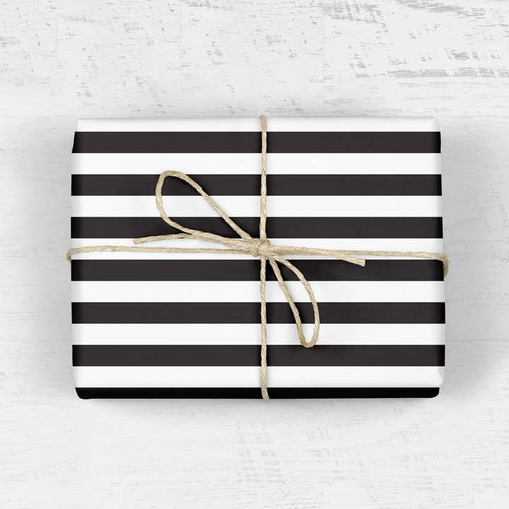 MELLOWWORKS - Wholesale Flat Wrap - BLACK AND WHITE STRIPE Gift Wrap (SHEET)1
