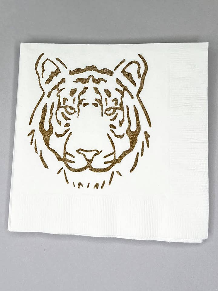 Tiger face Gold Napkins, tableware, party decor for wholesale by Katherine Designs & Co.