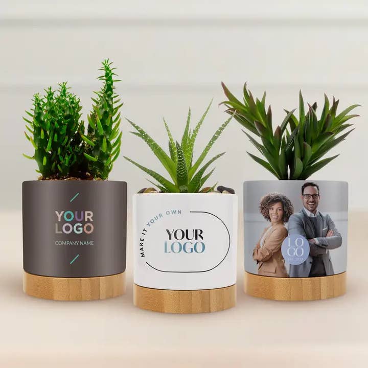 Custom Logo Ceramic Plant Pot with Drainage | Photo Gifts for wholesale by Weddingstar Inc.