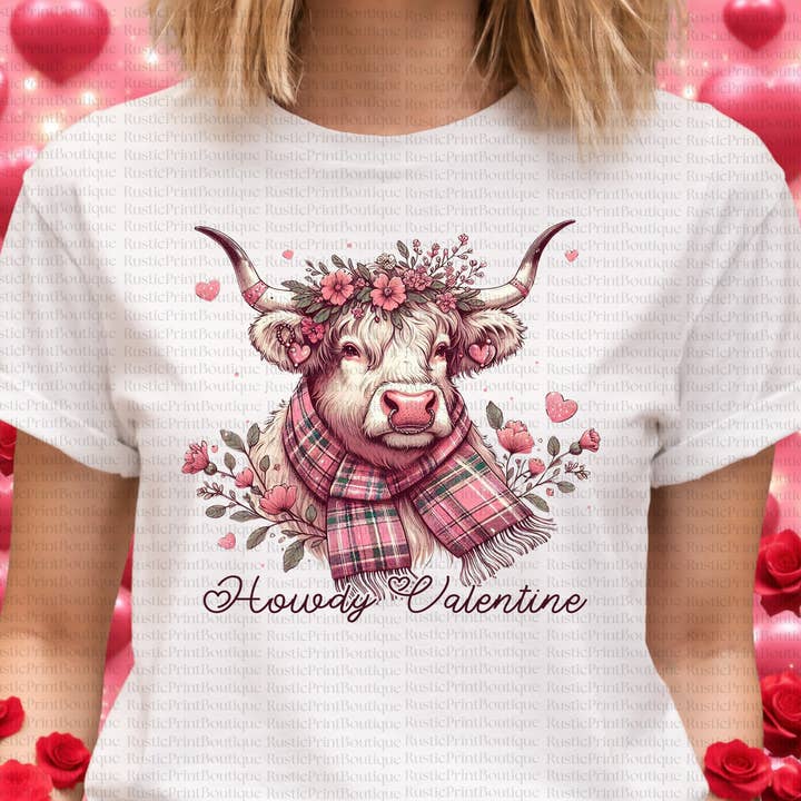 T-shirt de la Saint-Valentin Vache Highland Tee de la Saint-Valentin pour la vente par RusticPrintStudio