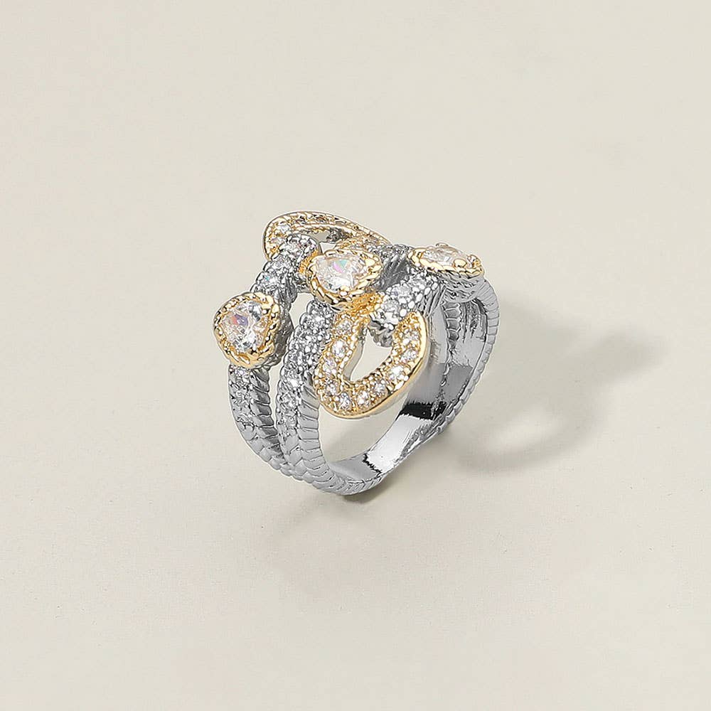 Sensibling Corp. – Großhandel Band/Stapelring – CZ Stein Akzent Skulpturaler Zweifarbiger Band Statement-Ring