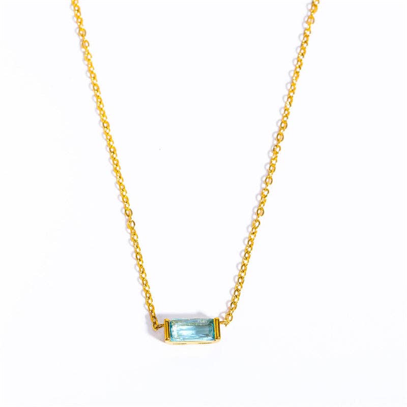 Perimade & Co. LLC - Wholesale Pendant/Charm Necklace - Rectangle Birthstone Charm Gold Necklace in Stainless Steel10