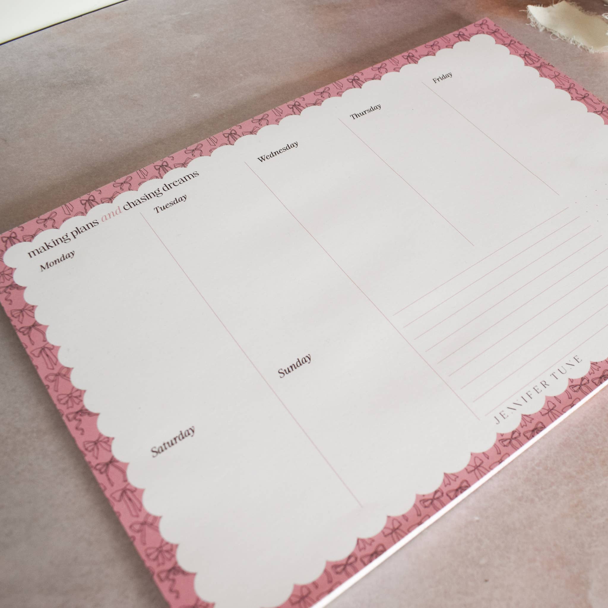 Jennifer Tune - Wholesale Notepad - Pink A4 Weekly Planner Pad with Bows Design2